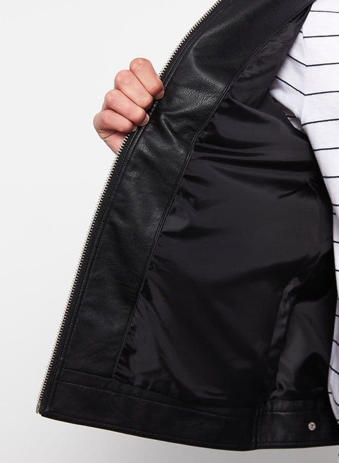 Slim Fit Stand Collar Men's Leather Look Coat