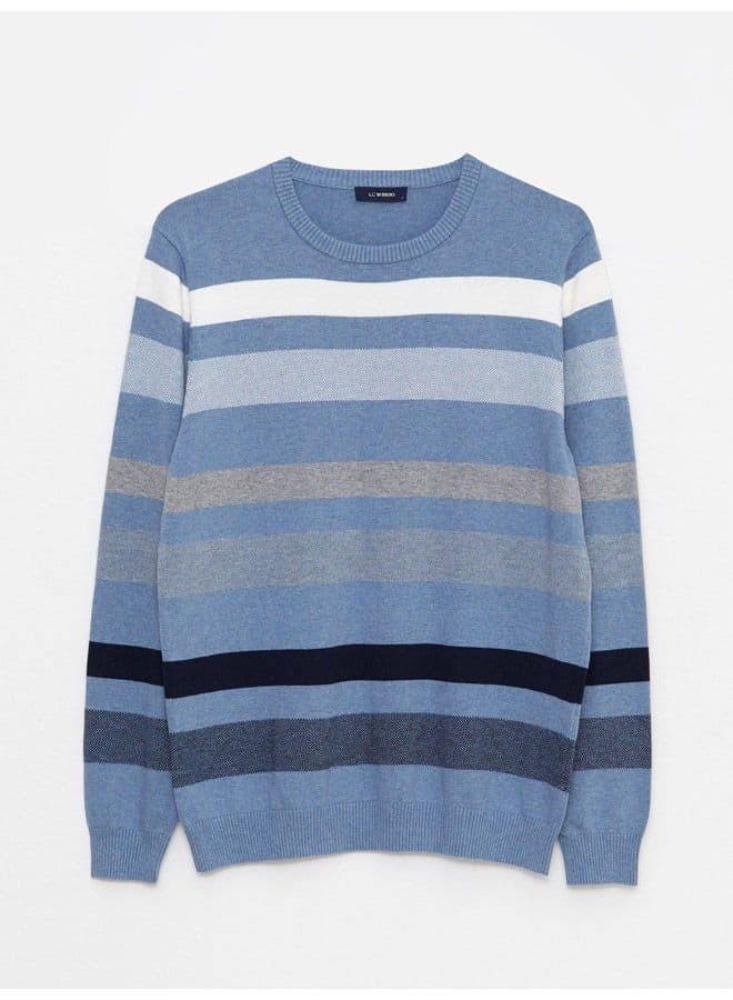 Crew Neck Long Sleeve Striped Men's Knitwear Sweater