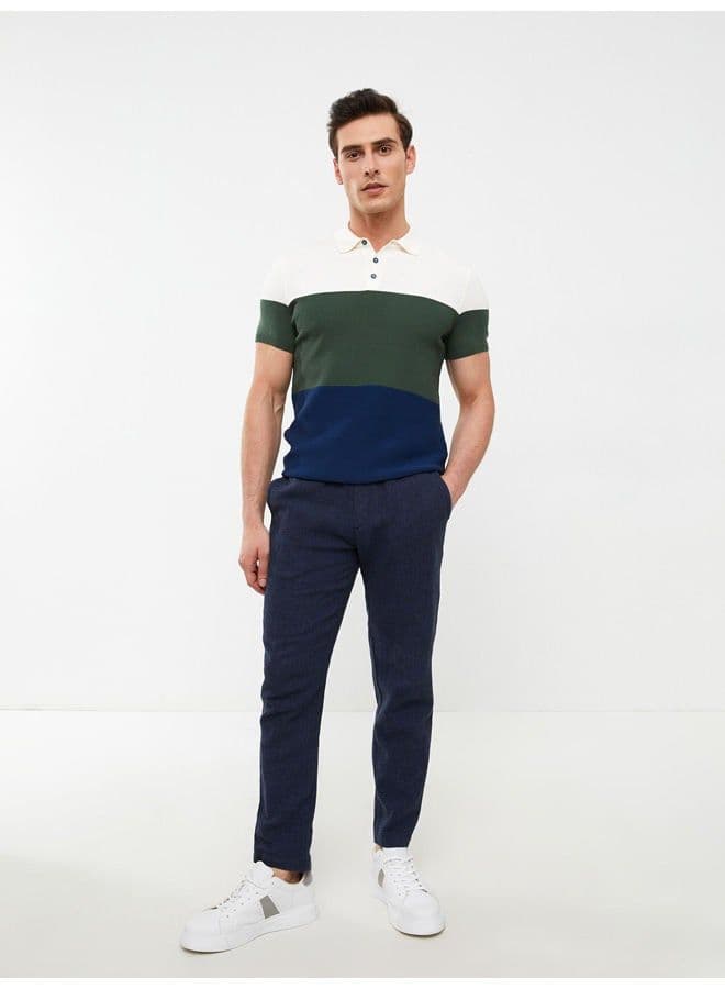 Polo Collar Short Sleeve Color Block Men's Knitwear Sweater