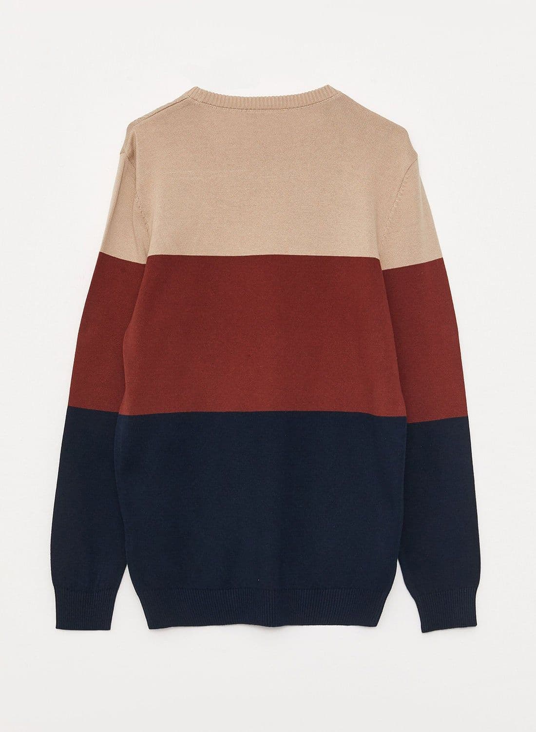 Crew Neck Long Sleeve Men's Tricot Sweater with Color Block